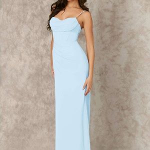 Azazie Sky Blue Corseted Chiffon Column Dress